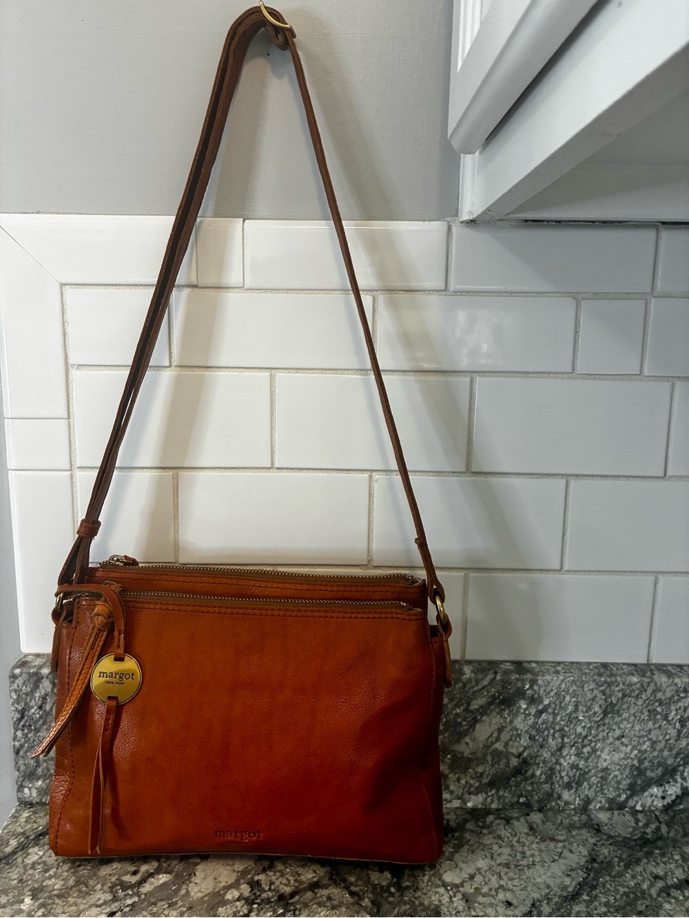 Margot Leather Crossbody Bag in Cognac Brown
